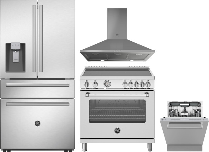 Bertazzoni 4 Piece Kitchen Appliances Package with French Door Refrigerator, Induction Range and Dishwasher in Stainless Steel BERERADWRH1034