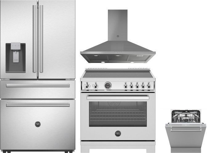Bertazzoni 4 Piece Kitchen Appliances Package with French Door Refrigerator, Induction Range and Dishwasher in Stainless Steel BERERADWRH1038