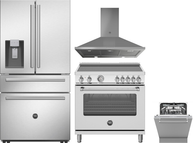 Bertazzoni 4 Piece Kitchen Appliances Package with French Door Refrigerator, Induction Range and Dishwasher in Stainless Steel BERERADWRH1039