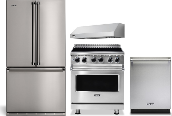 Viking 4 Piece Kitchen Appliances Package with French Door Refrigerator, Induction Range and Dishwasher in Stainless Steel VIRERADWRH2465