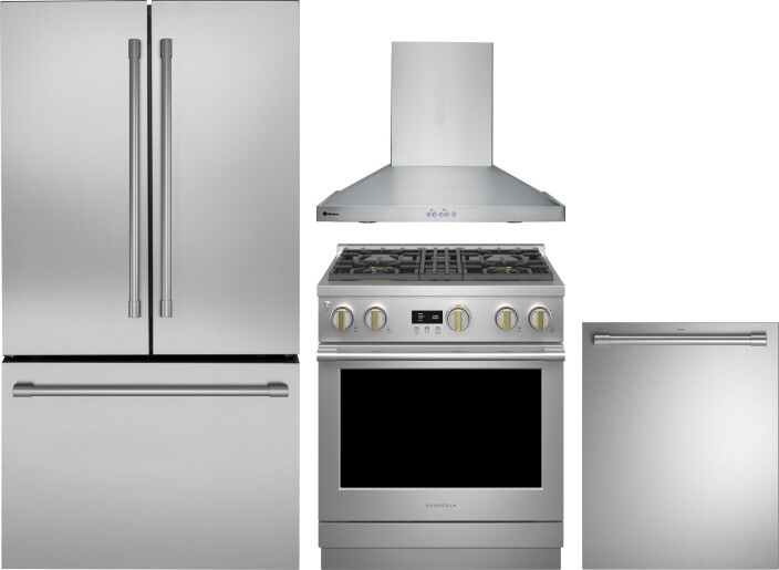 Monogram 4 Piece Kitchen Appliances Package with French Door Refrigerator, Dual Fuel Range and Dishwasher in Stainless Steel MORERADWRH619
