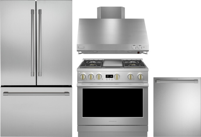Monogram 4 Piece Kitchen Appliances Package with French Door Refrigerator, Gas Range and Dishwasher in Stainless Steel MORERADWRH622