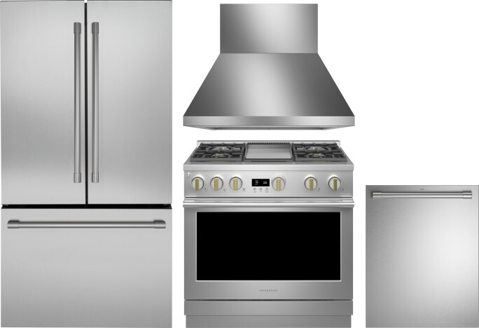 Monogram 4 Piece Kitchen Appliances Package with French Door Refrigerator, Gas Range and Dishwasher in Stainless Steel MORERADWRH628
