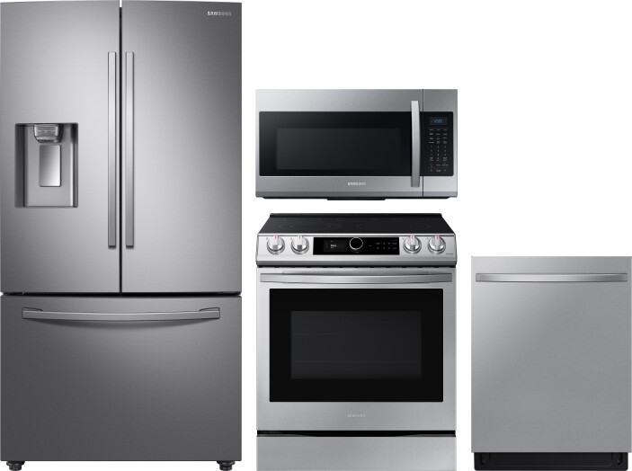 Samsung 4 Piece Kitchen Appliances Package with French Door Refrigerator, Electric Range, Dishwasher and Over the Range Microwave in Stainless Steel S -  SARERADWMW13094