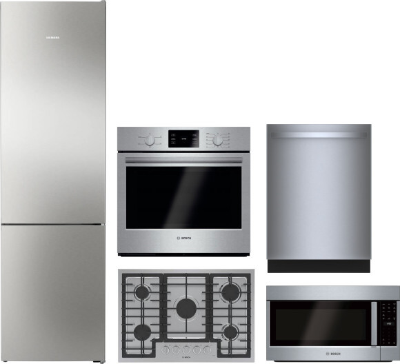 Bosch 800 5 Piece Kitchen Appliances Package with Bottom Freezer Refrigerator, Dishwasher and Over the Range Microwave in Stainless Steel BORECTWODWMW