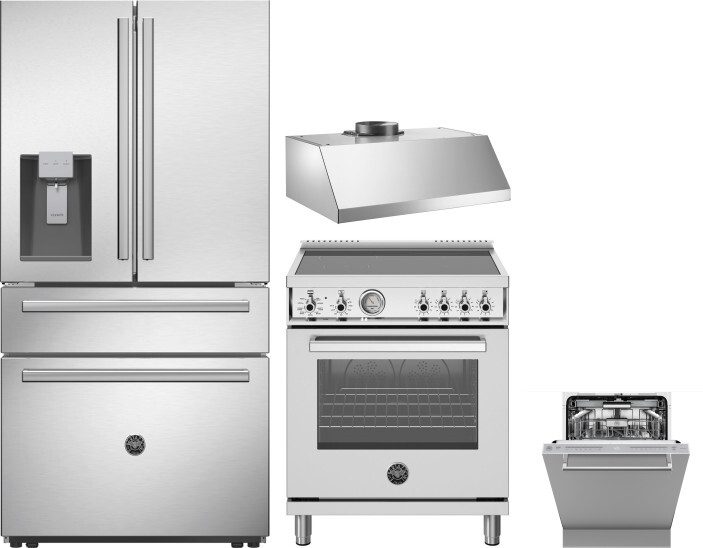 Bertazzoni 4 Piece Kitchen Appliances Package with French Door Refrigerator, Induction Range and Dishwasher in Stainless Steel BERERADWRH1077
