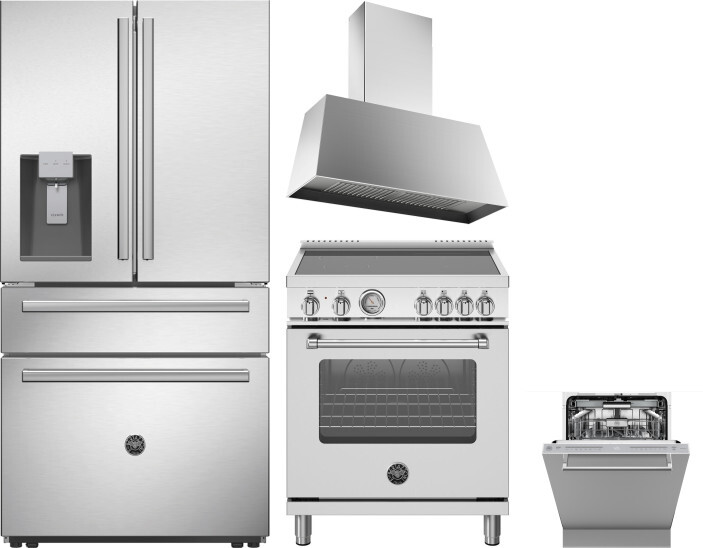 Bertazzoni 4 Piece Kitchen Appliances Package with French Door Refrigerator, Induction Range and Dishwasher in Stainless Steel BERERADWRH1087