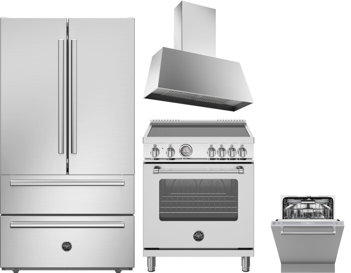 Bertazzoni 4 Piece Kitchen Appliances Package with French Door Refrigerator, Induction Range and Dishwasher in Stainless Steel BERERADWRH1088