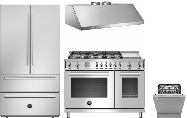 Bertazzoni 4 Piece Kitchen Appliances Package with French Door Refrigerator, Gas Range and Dishwasher in Stainless Steel BERERADWRH1100