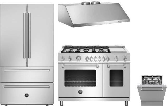 Bertazzoni 4 Piece Kitchen Appliances Package with French Door Refrigerator, Gas Range and Dishwasher in Stainless Steel BERERADWRH1101