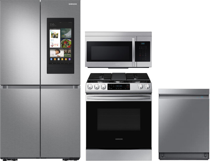 Samsung 4 Piece Kitchen Appliances Package with French Door Refrigerator, Gas Range, Dishwasher and Over the Range Microwave in Stainless Steel SARERA -  SARERADWMW13247