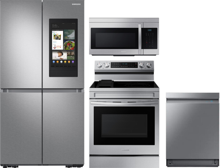 Samsung 4 Piece Kitchen Appliances Package with French Door Refrigerator, Electric Range, Dishwasher and Over the Range Microwave in Stainless Steel S -  SARERADWMW13279