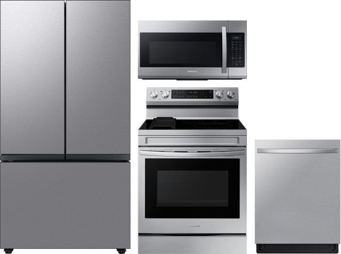 Samsung 4 Piece Kitchen Appliances Package with French Door Refrigerator, Electric Range, Dishwasher and Over the Range Microwave in Stainless Steel S -  SARERADWMW13281