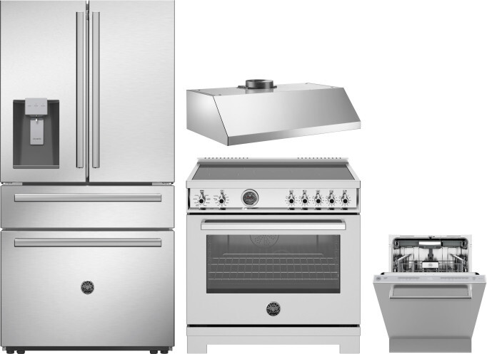 Bertazzoni 4 Piece Kitchen Appliances Package with French Door Refrigerator, Induction Range and Dishwasher in Stainless Steel BERERADWRH1120