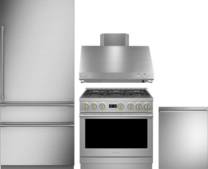 Monogram 4 Piece Kitchen Appliances Package with Bottom Freezer Refrigerator, Gas Range and Dishwasher in Panel Ready MORERADWRH4076