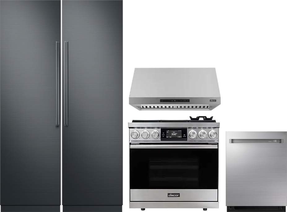 5 Piece Kitchen Appliances Package with Column Refrigerator, Dual Fuel Range and Dishwasher in Panel Ready - Dacor DAREFRRADWRH126