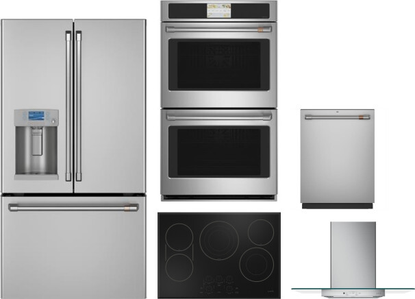Cafe 5 Piece Kitchen Appliances Package with French Door Refrigerator and Dishwasher in Stainless Steel CAFRECTWODWRH859