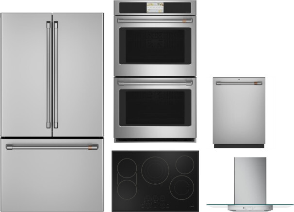 Cafe 5 Piece Kitchen Appliances Package with French Door Refrigerator and Dishwasher in Stainless Steel CAFRECTWODWRH861