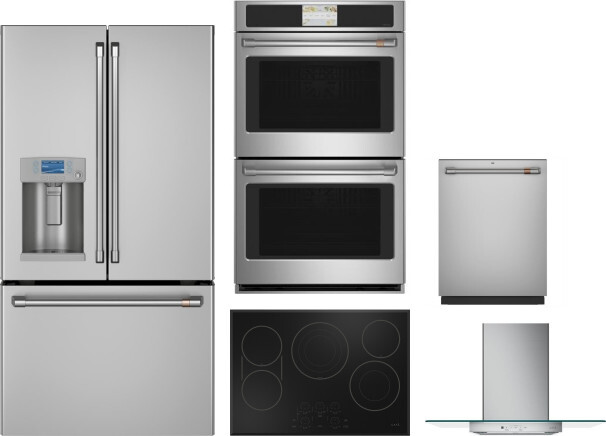 Cafe 5 Piece Kitchen Appliances Package with French Door Refrigerator and Dishwasher in Stainless Steel CAFRECTWODWRH864