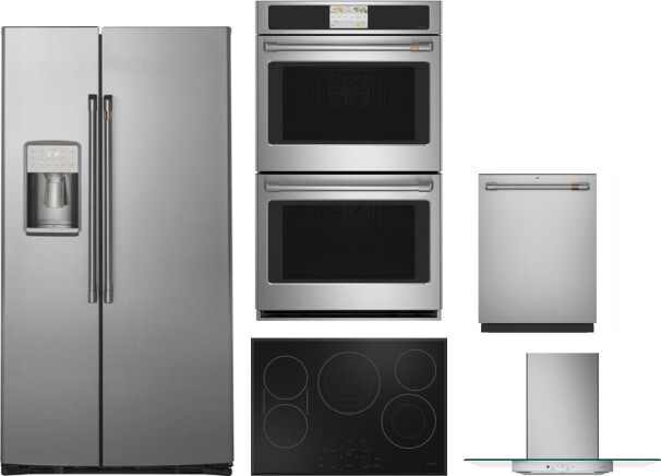 Cafe 5 Piece Kitchen Appliances Package with Side-by-Side Refrigerator and Dishwasher in Stainless Steel CAFRECTWODWRH866