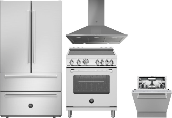Bertazzoni 4 Piece Kitchen Appliances Package with French Door Refrigerator, Induction Range and Dishwasher in Stainless Steel BERERADWRH1143