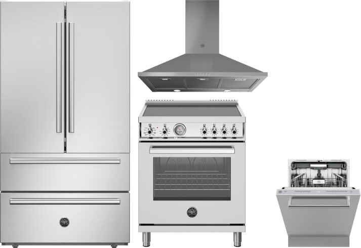 Bertazzoni 4 Piece Kitchen Appliances Package with French Door Refrigerator, Induction Range and Dishwasher in Stainless Steel BERERADWRH1145