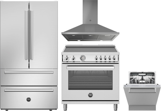 Bertazzoni 4 Piece Kitchen Appliances Package with French Door Refrigerator, Induction Range and Dishwasher in Stainless Steel BERERADWRH1147