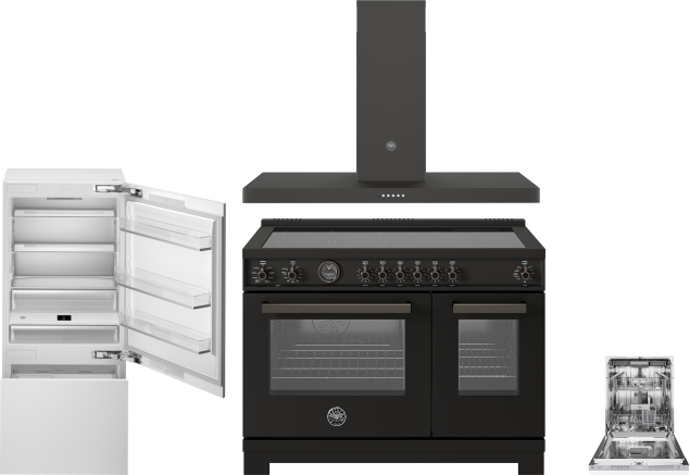 Bertazzoni 4 Piece Kitchen Appliances Package with Bottom Freezer Refrigerator, Induction Range and Dishwasher in Panel Ready BERERADWRH1149