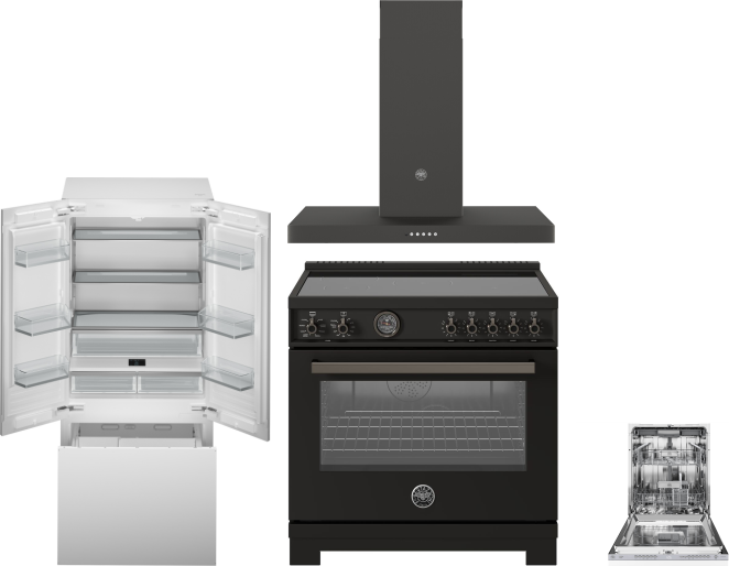 Bertazzoni 4 Piece Kitchen Appliances Package with French Door Refrigerator, Induction Range and Dishwasher in Panel Ready BERERADWRH1150