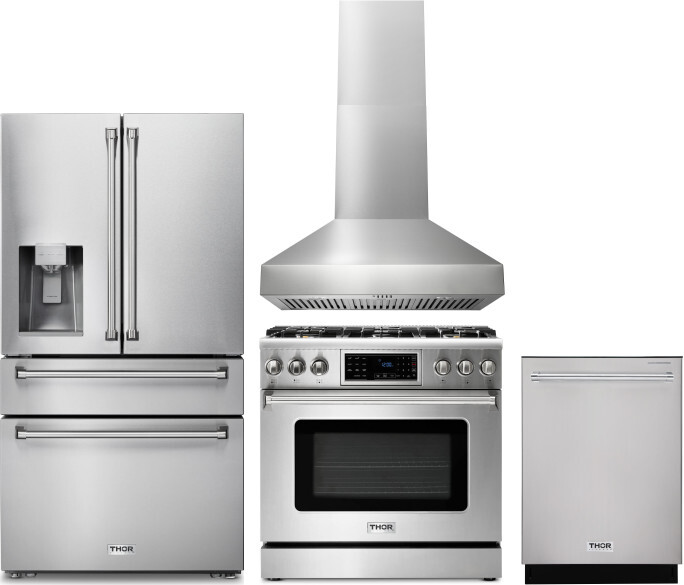 Thor Kitchen 4 Piece Kitchen Appliances Package with French Door Refrigerator, Gas Range and Dishwasher in Stainless Steel THRERADWRH1220