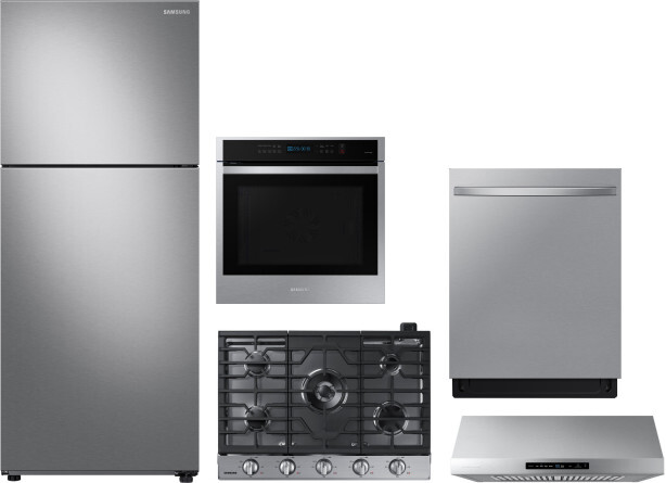 Samsung 5 Piece Kitchen Appliances Package with Top Freezer Refrigerator and Dishwasher in Stainless Steel SARECTWODWRH969