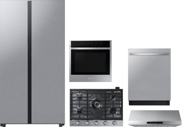 Samsung 5 Piece Kitchen Appliances Package with Side-by-Side Refrigerator and Dishwasher in Stainless Steel SARECTWODWRH977
