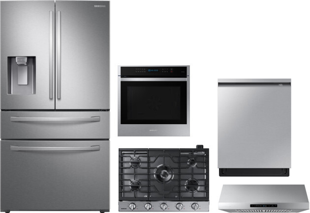 Samsung 5 Piece Kitchen Appliances Package with French Door Refrigerator and Dishwasher in Stainless Steel SARECTWODWRH981