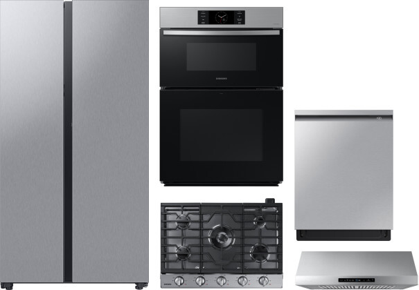 Samsung 5 Piece Kitchen Appliances Package with Side-by-Side Refrigerator and Dishwasher in Stainless Steel SARECTWODWRH996