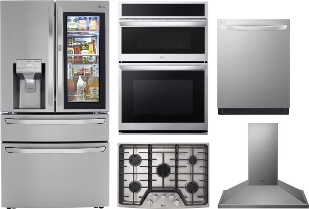LG 5 Piece Kitchen Appliances Package with French Door Refrigerator and Dishwasher in Stainless Steel LGRECTWODWRH803 -  LRMVS3006S