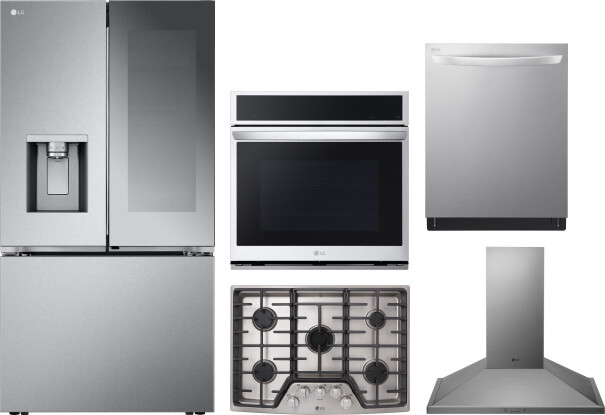 LG 5 Piece Kitchen Appliances Package with French Door Refrigerator and Dishwasher in Stainless Steel LGRECTWODWRH809 -  LRYKS3106S