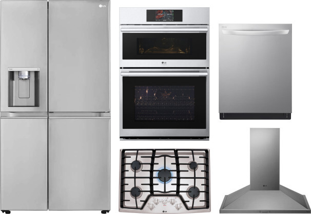 LG 5 Piece Kitchen Appliances Package with Side-by-Side Refrigerator and Dishwasher in Stainless Steel LGRECTWODWRH827