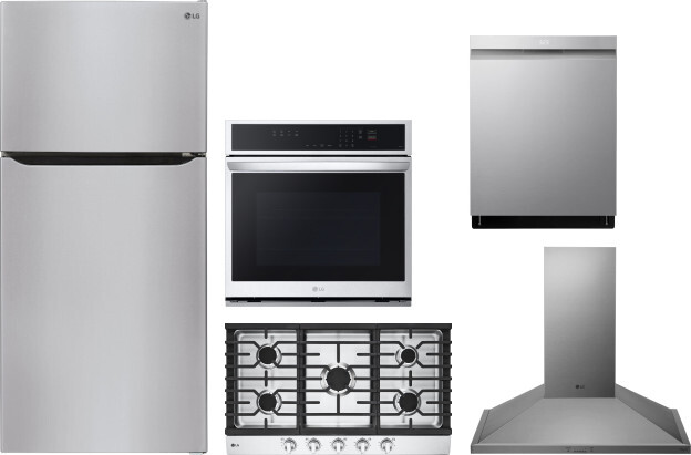 LG 5 Piece Kitchen Appliances Package with Top Freezer Refrigerator and Dishwasher in Stainless Steel LGRECTWODWRH846