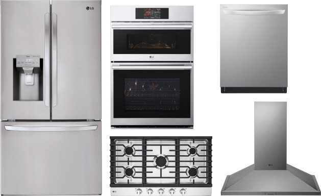 LG 5 Piece Kitchen Appliances Package with French Door Refrigerator and Dishwasher in Stainless Steel LGRECTWODWRH875