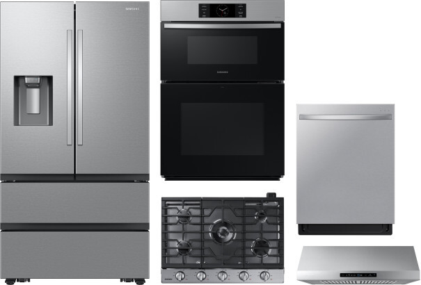Samsung 5 Piece Kitchen Appliances Package with French Door Refrigerator and Dishwasher in Stainless Steel SARECTRHWODW340