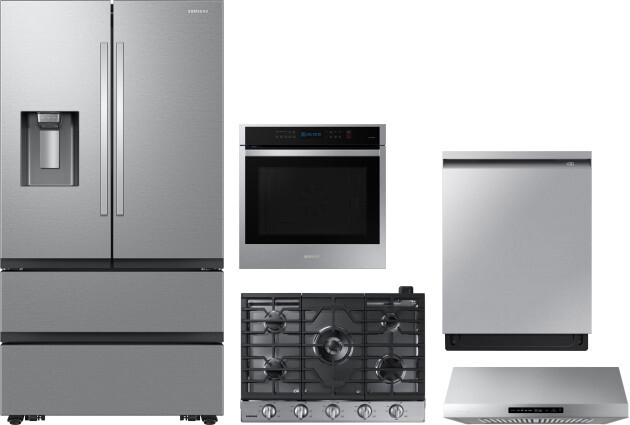 Samsung 5 Piece Kitchen Appliances Package with French Door Refrigerator and Dishwasher in Stainless Steel SARECTRHWODW343