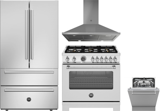 Bertazzoni 4 Piece Kitchen Appliances Package with French Door Refrigerator, Dual Fuel Range and Dishwasher in Stainless Steel BERERADWRH1152