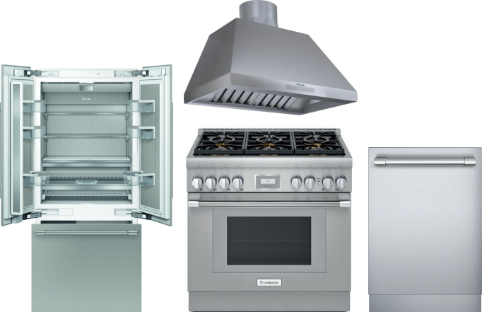 Thermador 4 Piece Kitchen Appliances Package with French Door Refrigerator, Dual Fuel Range and Dishwasher in Panel Ready THRERADWRH1248