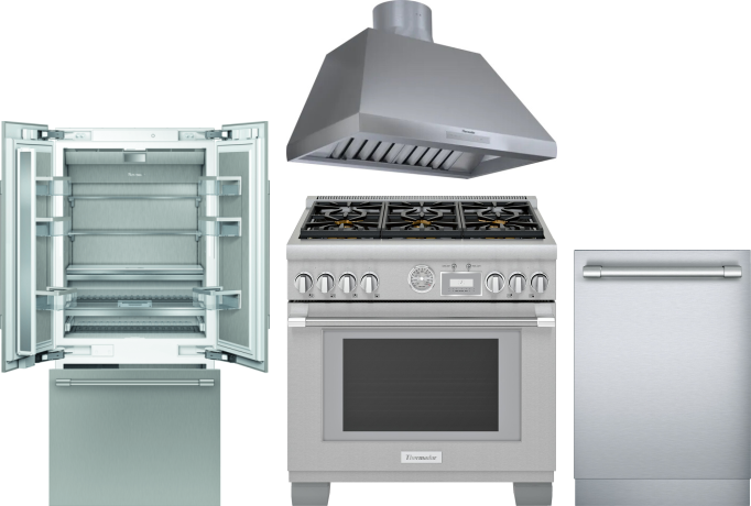Thermador 4 Piece Kitchen Appliances Package with French Door Refrigerator, Dual Fuel Range and Dishwasher in Panel Ready THRERADWRH1249