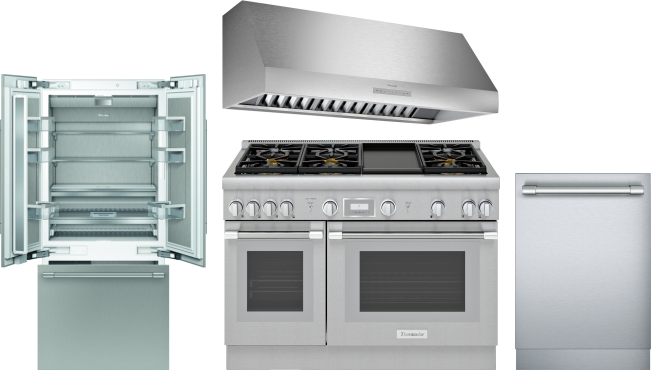 Thermador 4 Piece Kitchen Appliances Package with French Door Refrigerator, Gas Range and Dishwasher in Panel Ready THRERADWRH1250