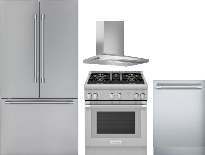 Thermador 4 Piece Kitchen Appliances Package with French Door Refrigerator, Gas Range and Dishwasher in Stainless Steel THRERARHDW5