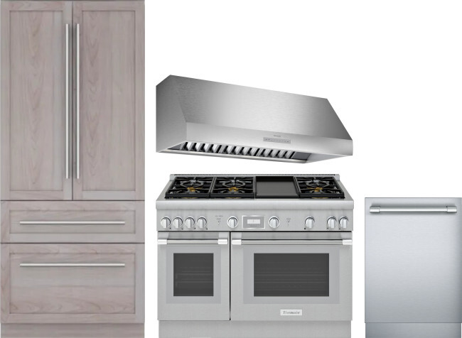 Thermador 4 Piece Kitchen Appliances Package with French Door Refrigerator, Gas Range and Dishwasher in Panel Ready THRERADWRH1268
