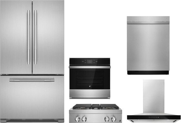 JennAir 5 Piece Kitchen Appliances Package with French Door Refrigerator and Dishwasher in Stainless Steel JAREWOCTDWRH1