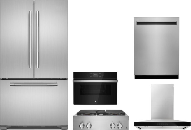 JennAir 5 Piece Kitchen Appliances Package with French Door Refrigerator and Dishwasher in Stainless Steel JAREWOCTDWRH3