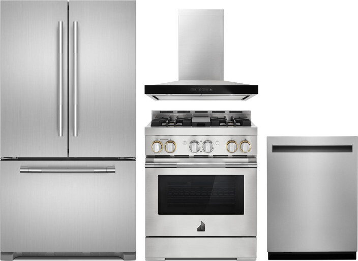 JennAir 4 Piece Kitchen Appliances Package with French Door Refrigerator, Gas Range and Dishwasher in Stainless Steel JARERADWRH776